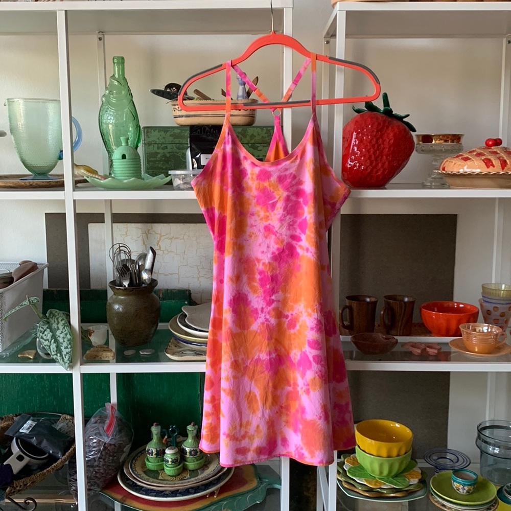 Large Outdoor Voices orange and pink tie dye Exercise Dress